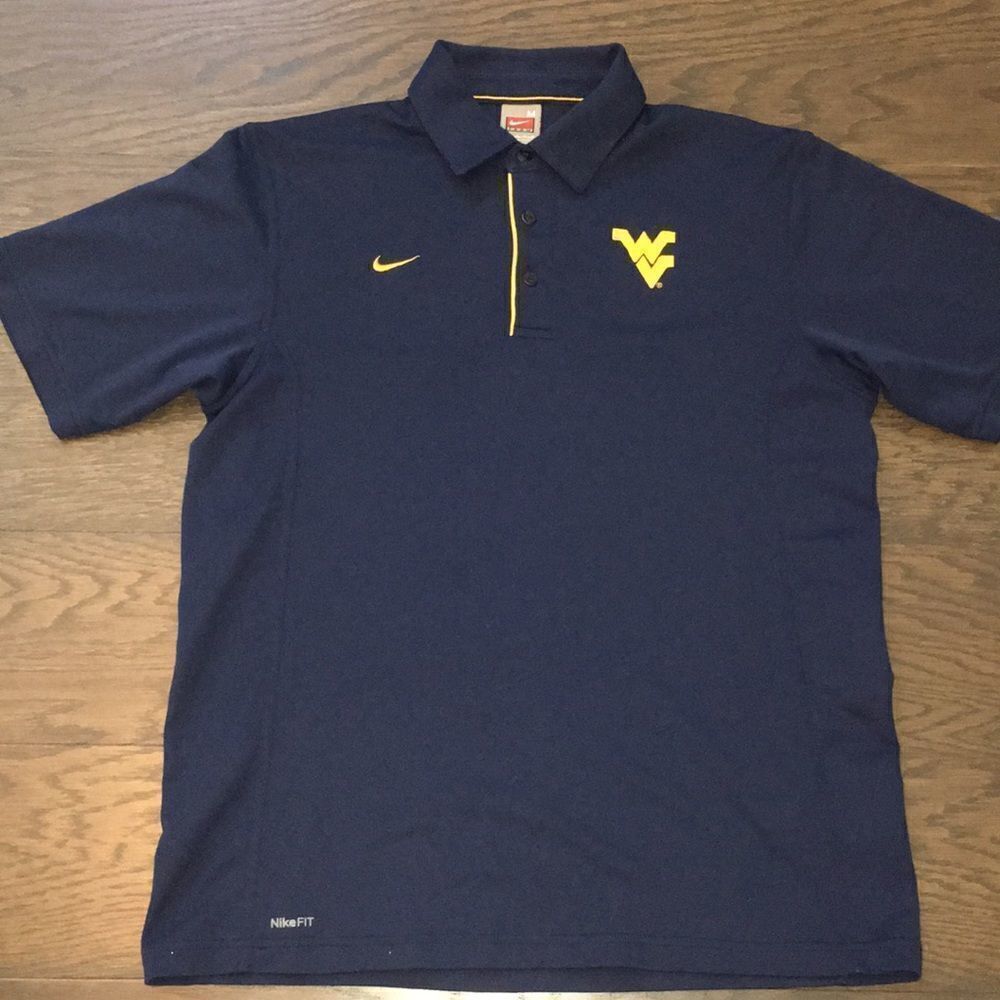 Nike Fit West Virginia Mountaineers Blue Polyester Golf Polo Basketball Shirt M